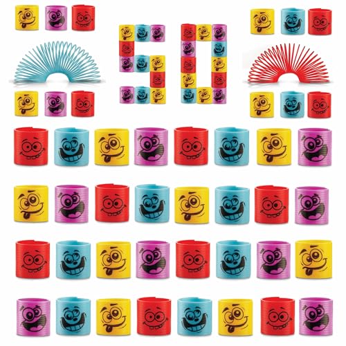 Mega Pack of Coil Springs for Kids - Assorted Silly Faces and Colors, Mini Plastic Spring Toy for Party Favors, Carnival Prizes, Gift Goodie Bag Filler, Stocking Stuffers
